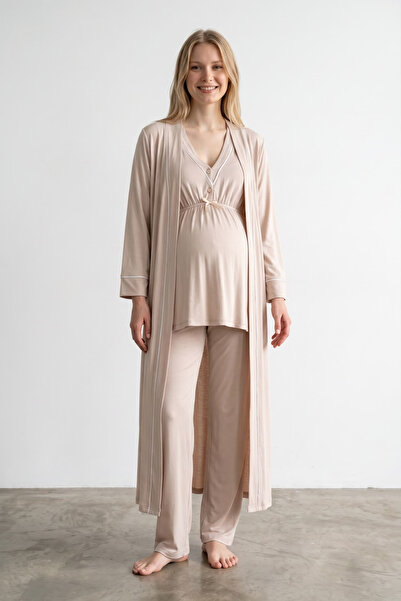 Generic Brand Elegant Piping Detailed 3-Piece Maternity Set - Stylish Pajama ...