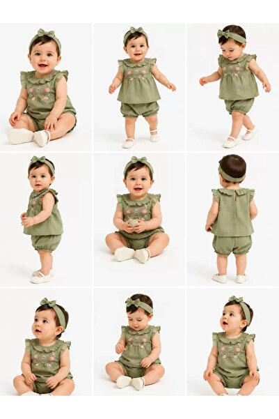Generic Brand 6/24 Month Embroidered Linen Fabric Bandaged 3 Piece Baby Set