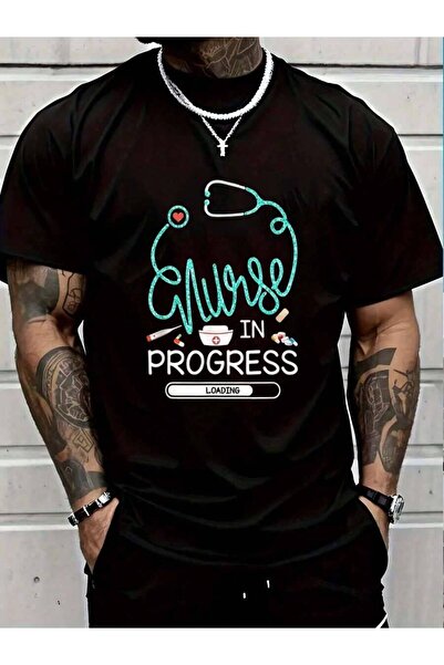 799 تي شيرت رجالي أسود 100% قطن بتصميم "In Progress" للطلاب في مرحلة التمريض ...