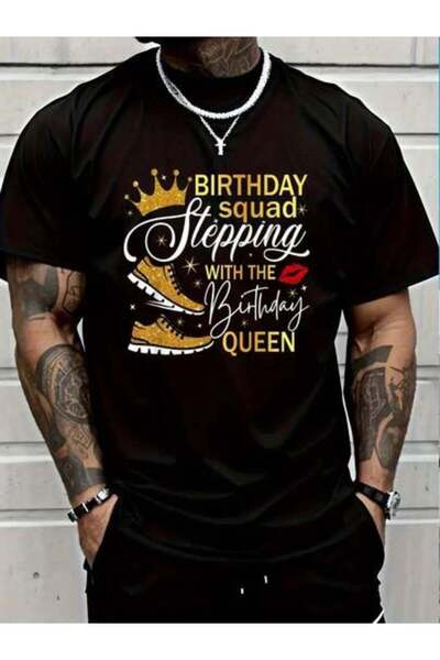 45 BPM تي شيرت قطني 100% بطبعة Stepping With The Queen BirthdayTeam ذو رقبة د...