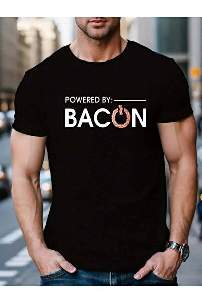 LİNA06 100% Cotton Funny Powered By Bacon Gift For Men Women Pork Belly Lover...