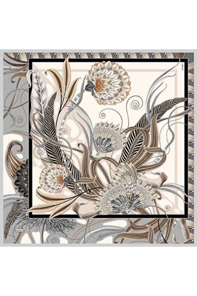 Levidor Gray Ivy Detailed Twill Silk Scarf