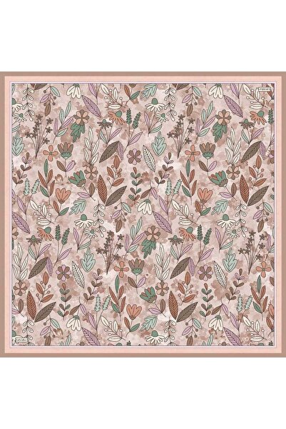 Levidor Salmon Wildflower Pattern Twill Silk Scarf