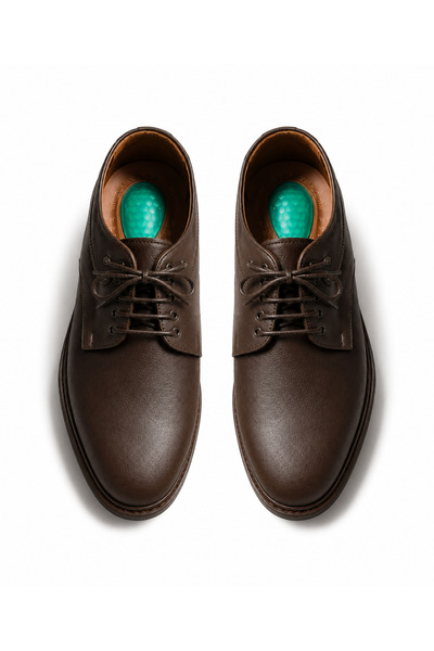 Ekonomik Ayakkabı Men's Genuine Leather Brown Shoes with Gel Heel Support, Co...