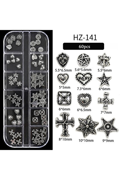 Choice1 HZ-141-60 قطعة 60 قطعة/علبة واحدة زينة أظافر معدنية صغيرة على شكل صلي...