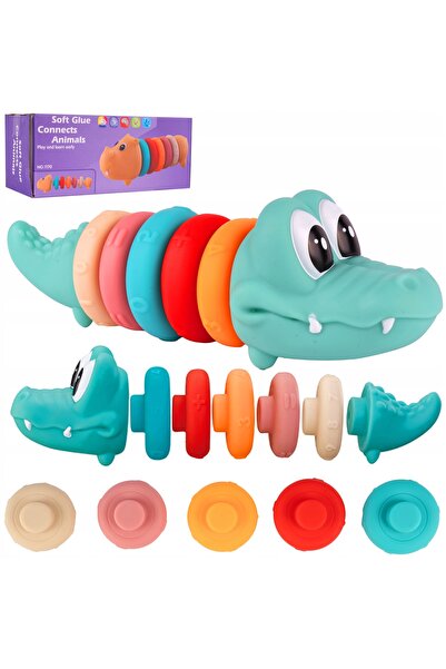 MalPlay Puzzle cu blocuri senzoriale educative moi, cu tematică crocodil, 5 c...