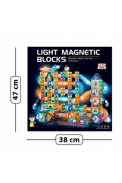 Stator Set creativ de blocuri magnetice cu pistă pentru bile, cu lumini, XXL,...
