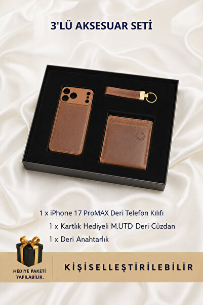 CüzCan Premium Hakiki Deri Hediye Seti - Eskitme Taba Cüzdan Anahtarlık & iPh...
