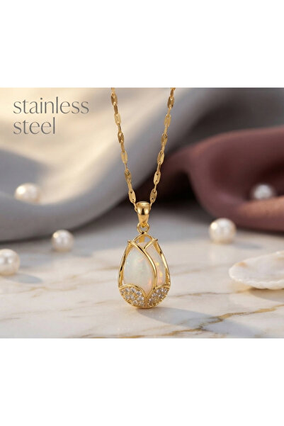 stainless steell VİP gold renk yapay elmas taşlı 18K altın kaplama lale motif...