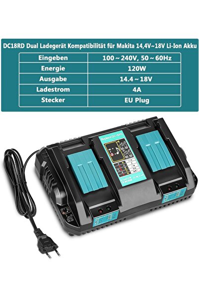 NO BRAND Încărcător dublu Dc18Rd 18V pentru baterii Ma-Kita 14.4V-18V Bl1850B...