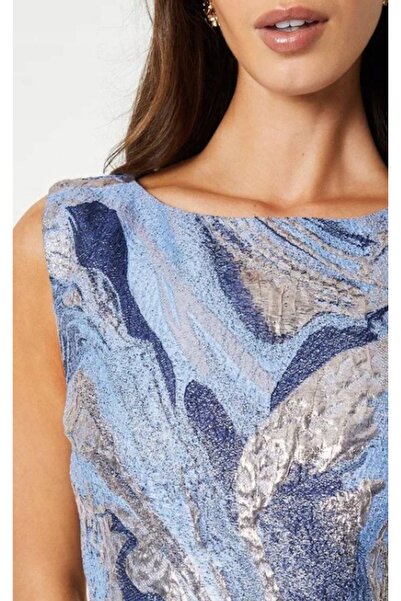 NO BRAND Rochie midi albastră cu imprimeu jacard cu pene, Coast 40