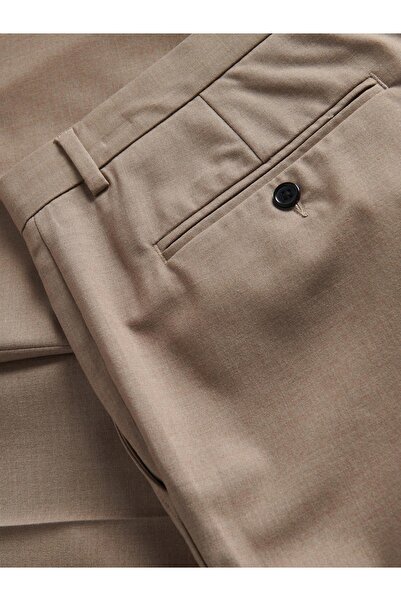 NO BRAND Pantaloni din stofă maro deschis, croială clasică conică, Smooth Res...