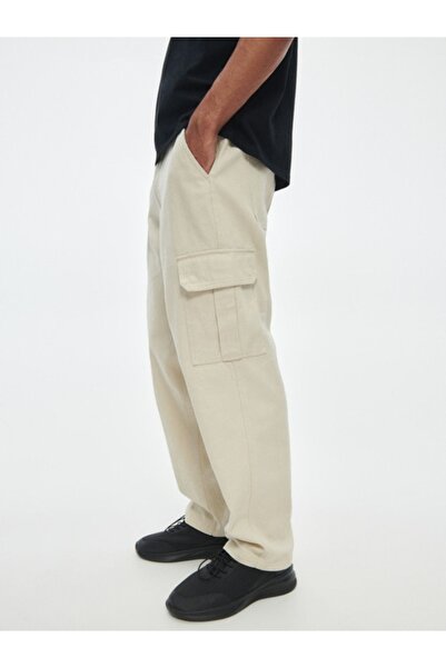 NO BRAND Pantaloni cargo din bumbac, bej deschis, croială lejeră, cu buzunare...