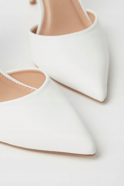 NO BRAND Pantofi clasici albi cu toc stiletto, decorație cu zirconiu argintiu...