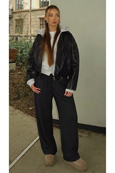 DAMGA JEANS Women's Casual Textured Palazzo Black Linen Trousers
