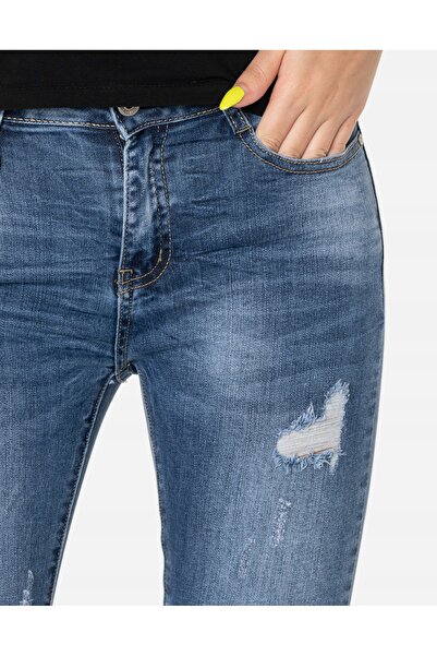 NO BRAND Blugi Skinny de Damă cu Talie Înaltă, Elastici, cu Tăieturi S5586 30
