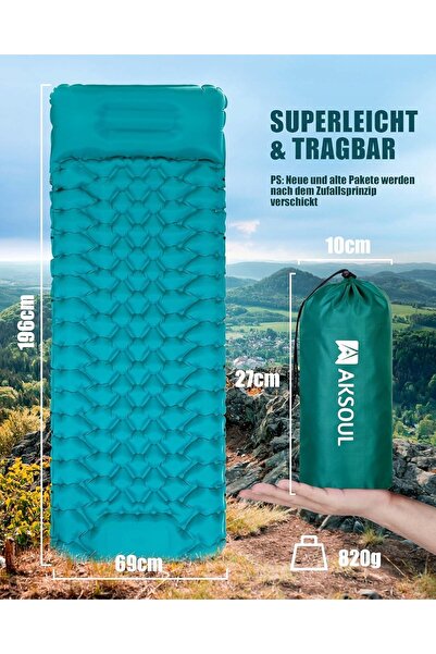 NO BRAND SALTEA DE CAMPING AUTOPUMPABILĂ 196x69 CM SALTEA DE CĂLĂTORIE CU PERNĂ