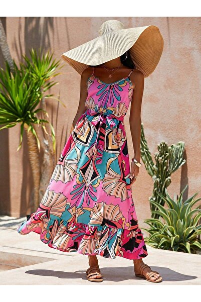 NO BRAND Rochie Maxi Design Oriental Volane Bretele Subțiri Curea Shein 40/42