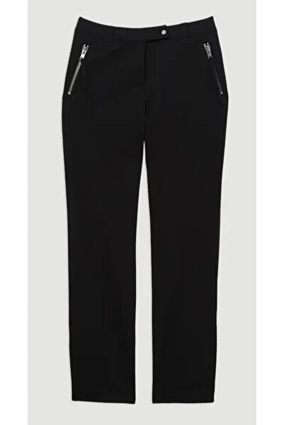NO BRAND Pantaloni clasici negri cu detalii la buzunare, croială netedă, Kare...