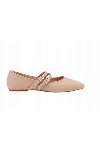 NO BRAND Pantofi plați bej, tip slip-on, cu două barete, din piele ecologică,...