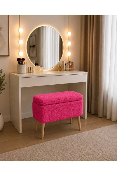 own home VİONA SANDIKLI PUF, TEDDY KUMAŞ KAPLAMALI AHŞAP AYAKLI MODERN BENCH PUF