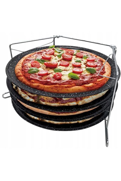 NO BRAND Blachy 4 bucăți Tavă de pizza de 32cm cu suport