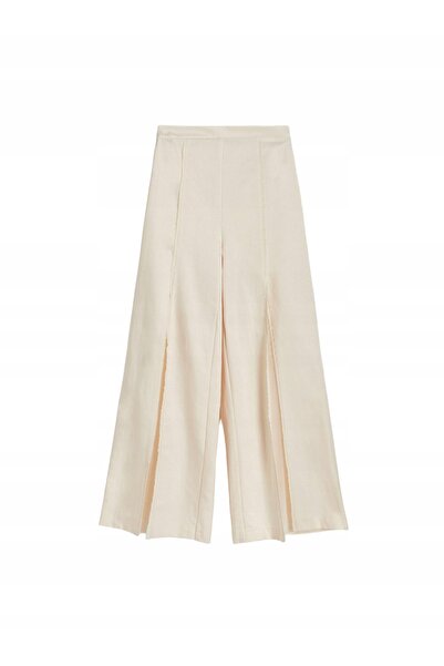NO BRAND Pantaloni Wizytowe bej deschis cu cusături și șlițuri lungi, mărimea L