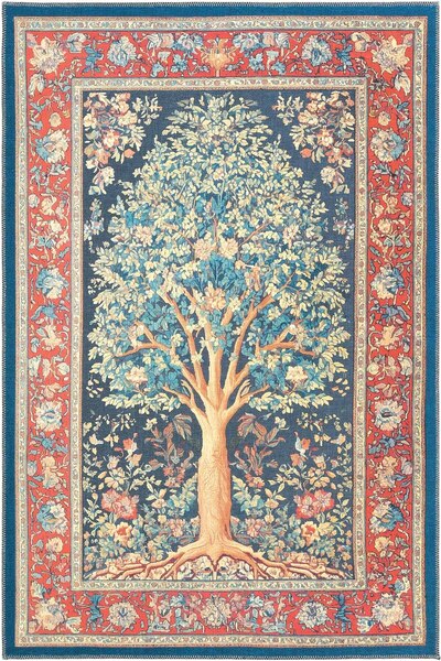 Cool Halı Daisy Lacivert Hayat Ağacı Vintage Şönil Halı Sanatsal Tasarım Deko...