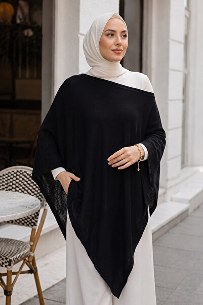 Zeneva Collection Asimetrik Yaka Uzun Transparan Panço Pelerin