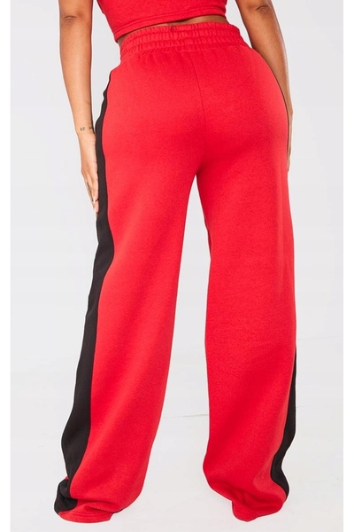 NO BRAND Pantaloni de trening roșii, simpli, din fleece, cu imprimeu text, Pr...