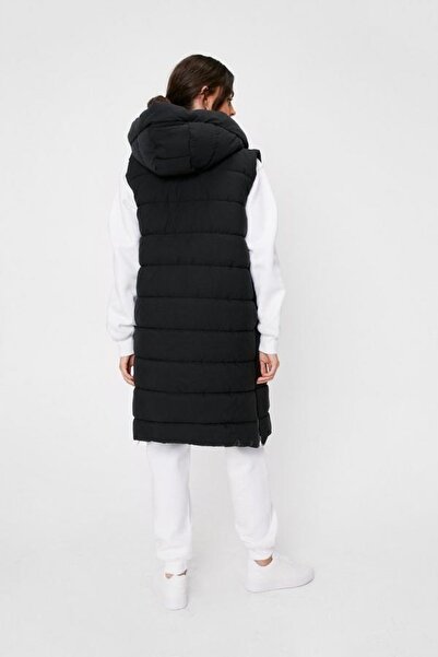 NO BRAND Vestă matlasată fără mâneci, neagră, lungă, clasică, Boohoo S