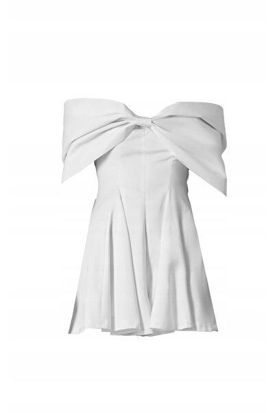 NO BRAND Salopetă albă scurtă clasică cu fundă și fermoar Prettylittlething 36