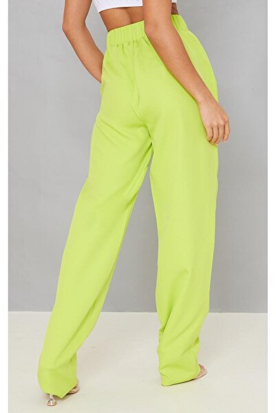 NO BRAND Pantaloni lungi drepți clasici verzi cu talie înaltă Prettylittlethi...