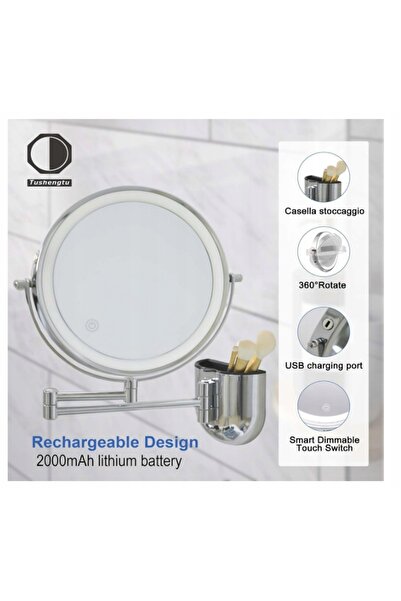 NO BRAND Oglindă de baie cu mărire bidirecțională X10, cu iluminare LED, 2000...