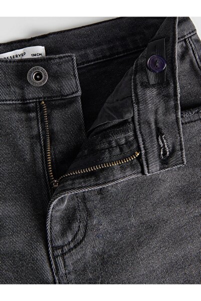 NO BRAND Pantaloni din denim gri închis, lungi, cu croială dreaptă, cu buzuna...