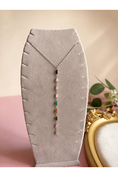 FLAWSOME JEWELRY STORE Colorful Stone Y Necklace Steel Non-Tarnish Necklace