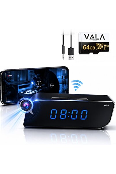Vala Tech Wi-Fi IP Camera Hidden in Alarm Clock Vala Tech®, 64 GB, 1080P HD, ...