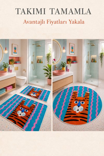 PINKIE HOME Digital Non-Slip Washable Wild Cat Double Bath Mat Bathroom Rug Bathroom Decor 40X60 + 60X90Cm