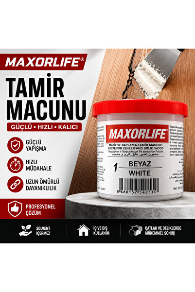 MAXORLİFE Ahşap Tamir Macunu Beyaz 200 gr – MDF, Sunta ve Kaplama Yüzey Çatla...