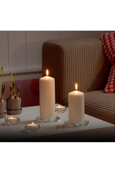 IKEA Blok Mum Yükseklik: 19 Cm Dekoratif Natürel Salon Mumu Yanma süresi: 70 Saat Çap: 6.8 Cm Beyaz 0320316