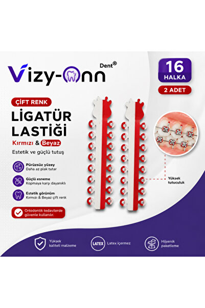 Vizy-Onn Dent Elastik Ligatür Lastiği Kırmızı Beyaz Çift Renk 2 Adet Çubuk (1...