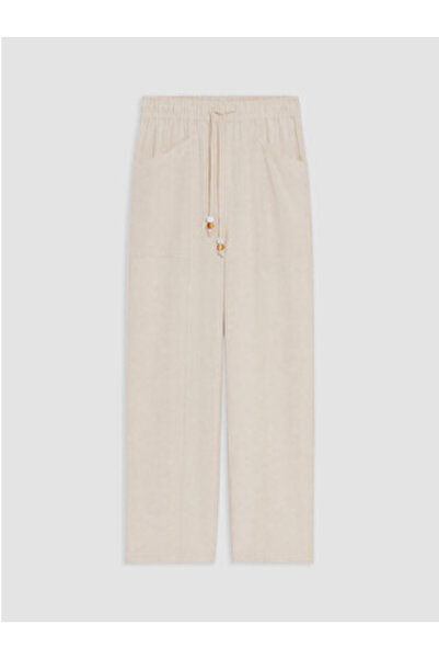 LC Waikiki Beige Elastic Waist Linen Blend Women's Trousers
