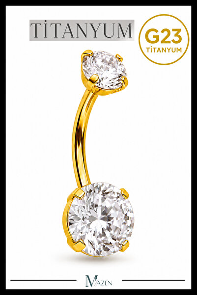 MAZEN Titanyum G23 Belly Göbek Piercing Taşlı Hipoalerjenik Vidalı Gümüş Renk...