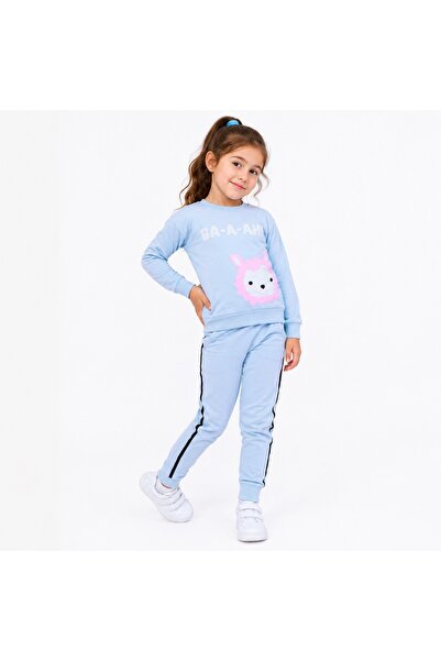 PALM PEANUTS Girls Light Blue Cotton Tracksuit Set – Long Sleeve Sweatshirt &...