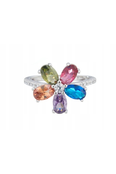 NO BRAND Inel de argint placat cu rodiu cu zirconii Rozm.22 Multicolor