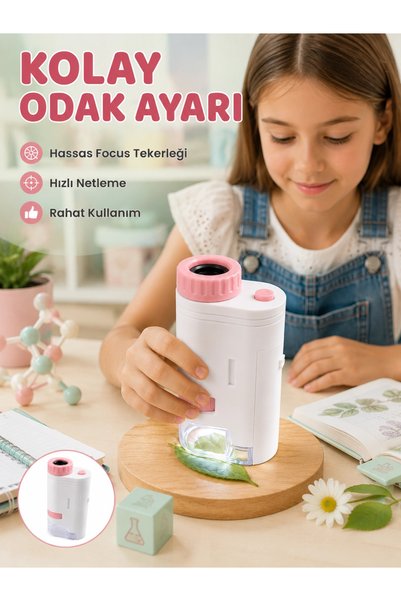 EkoAlışverişDünyam Led Aydınlatmalı Taşınabilir Mikroskop 80x-200x Ayarlanabilir Büyütme Özellikli