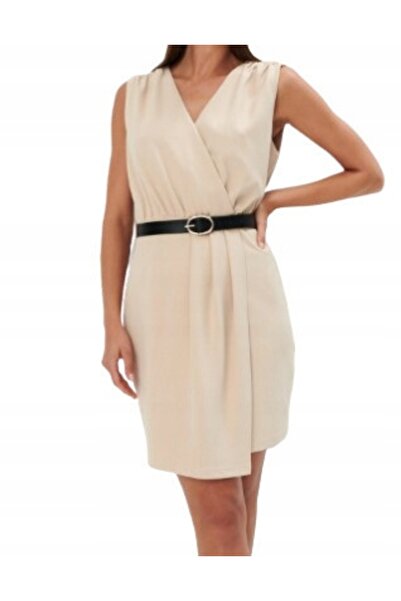 NO BRAND Rochie mini bej clasică, netedă, simplă, tip wrap, mărimea XL, Mohito.