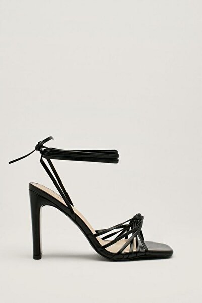 NO BRAND Sandale negre cu toc stiletto, mărimea 38