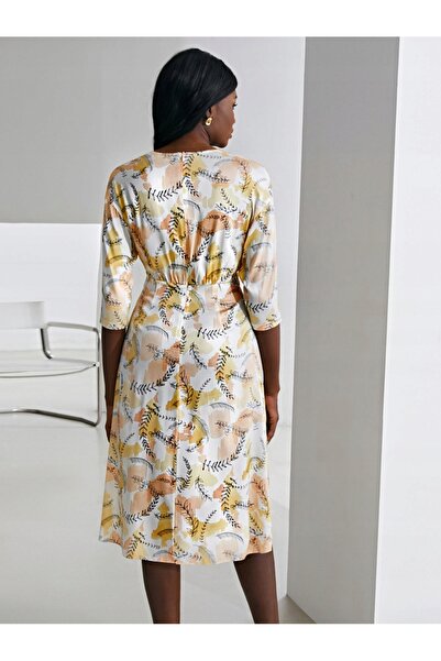 NO BRAND Rochie colorată Mâneci 3/4 Decolteu la talie Motiv cu plante m