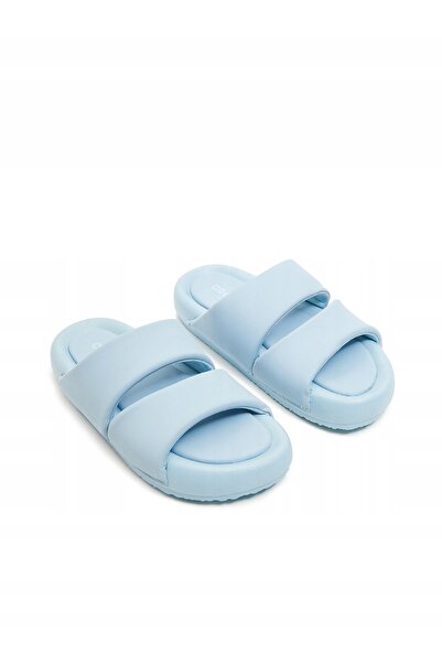NO BRAND Papuci albaștri cu barete late, clasici, tip slip-on, cu efect pufos...